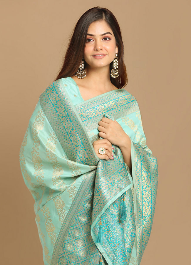 alt message - Mohey Women Enchanting Blue Designer Saree image number 1